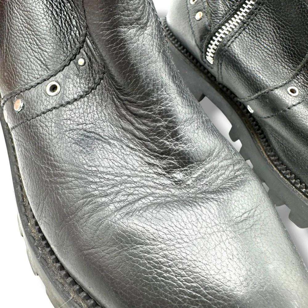 Kids Black Combat Boots Studded Grommet Buckle Straps Lug Sole Side Zip Zara 3/